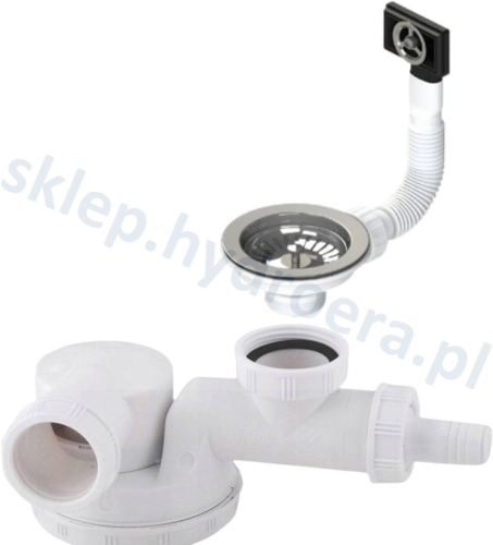 Syfon Zlewu Pojedynczy Niski Wirquin TM100040 z Okrągłym Przelewem Sitko fi 115 mm