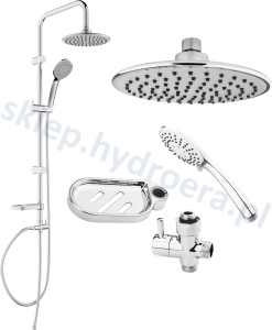 Zestaw prysznicowy nadtynkowy z deszczownicą okrągłą i mydelniczką chrom