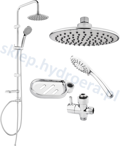 Zestaw prysznicowy nadtynkowy z deszczownicą okrągłą i mydelniczką chrom