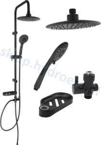  Zestaw prysznicowy nadtynkowy z deszczownicą okrągłą i mydelniczką czarny