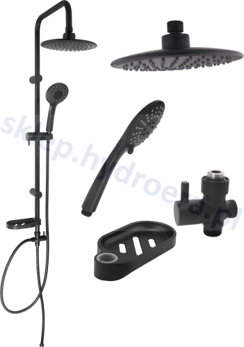  Zestaw prysznicowy nadtynkowy z deszczownicą okrągłą i mydelniczką czarny