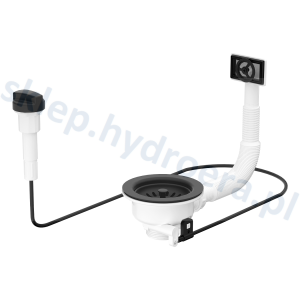 SPUST DO ZLEWU 90MM KOREK AUTOMATYCZNY PRZELEW OKRĄGŁY CZARNY MAT