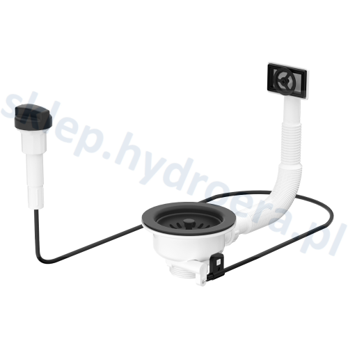 SPUST DO ZLEWU 90MM KOREK AUTOMATYCZNY PRZELEW OKRĄGŁY CZARNY MAT