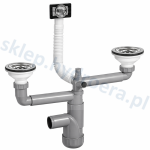 Syfon zlewozmywakowy Prevex 90 mm 2 komory przelew okrągły, prostokątny