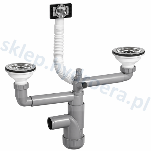 Syfon zlewozmywakowy Prevex 90 mm 2 komory przelew okrągły, prostokątny