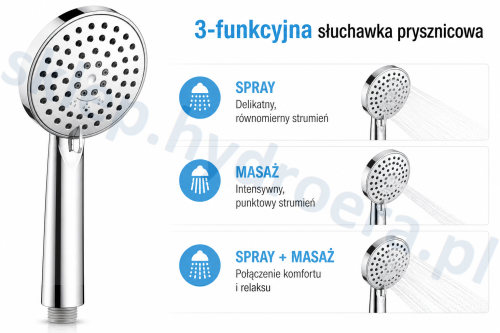 Słuchawka prysznicowa chromowana 3 funkcyjna antykamienna  LIBRA  2544