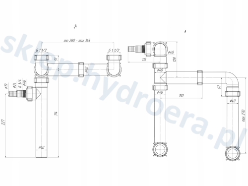 Syfon do zlewu podwójnego oszczędzający miejsce sitka 115" 3,5" 