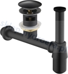 Syfon czarny matowy  + korek klik klak czarny do umywalki z przelewem