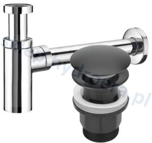 Syfon do umywalki okrągły chromowany srebrny  korek czarny