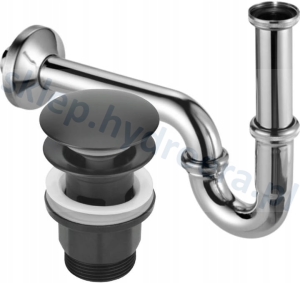 Syfon rurkowy chrom + korek klik klak czarny do umywalki