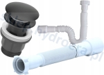 Syfon elastyczny rozciągany do umywalki + korek klik klak czarny z przelewem 