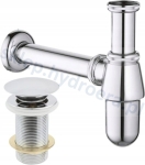 Syfon umywalkowy  butelkowy metalowy  korek klik klak bez przelewu chrom
