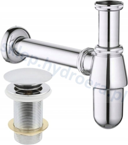 Syfon umywalkowy  butelkowy metalowy  korek klik klak bez przelewu chrom