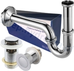 Syfon rurkowy do umywalki/bidetu chromowany korek klik-klak z przelewem  chrom 