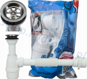 Syfon butelkowy umywalkowy biały z metalowym sitkiem 