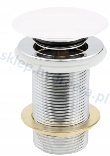 Korek klik-klak biały do umywalki bez przelewu mosiężny 