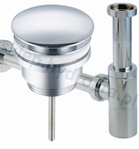 Syfon okrągły mosiężny do umywalki +korek klik-klak chrom 