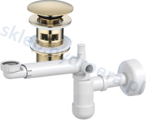 Syfon teleskopowy przyścienny do umywalki+ korek klik klak złoty z przelewem