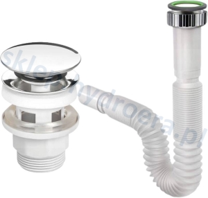 Syfon do umywalki regulowany elastyczny +korek klik klak z przelewem chrom