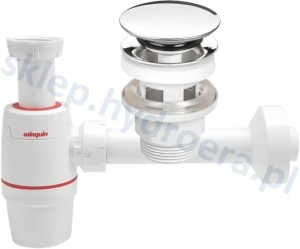 Syfon umywalkowy bez spustu NEO 32mm WIRQUIN + korek klik klak z przelewem