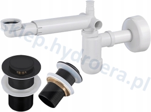 Syfon do umywalki oszczędzający miejsce regulowany + korek KLIK-KLAK czarny bez przelewu