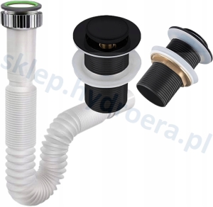 Syfon do umywalki oszczędzający miejsce korek czarny mały grzybek komplet do umywalki bez przelewu 