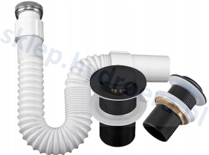 Syfon oszczędzający miejsce wzmocniony + korek czarny mosiężny bez przelewu