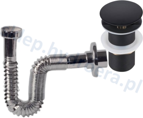 Syfon umywalki rozciągany regulowany + korek klik klak czarny bez przelewu