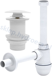 Syfon do umywalki + korek klik klak biały bez przelewu