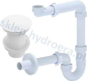 Syfon umywalki oszczędzający miejsce + korek klik klak biały bez przelewu