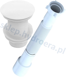 Syfon umywalki elastyczny regulowany + korek klik klak biały bez przelewu