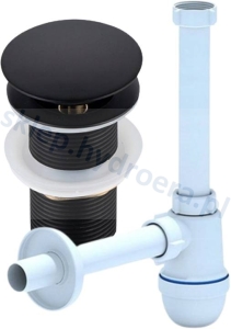 Syfon do umywalki + korek klik klak bez przelewu czarny