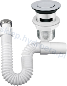 Syfon do umywalki rozciągany wzmocniony + korek klik klak z przelewem ABS