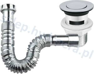 Syfon umywalki elastyczny chrom + korek klik klak z przelewem ABS