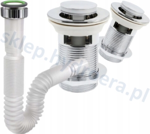 Syfon do UMYWALKI elastyczny - rozciągany + korek klik-klak chromowany z ABS nierdzewiejący