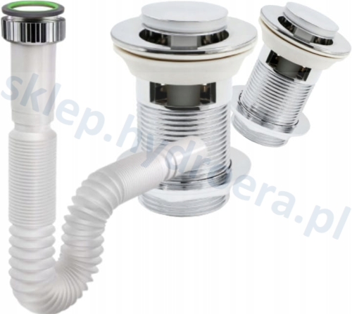 Syfon do UMYWALKI elastyczny - rozciągany + korek klik-klak chromowany z ABS nierdzewiejący