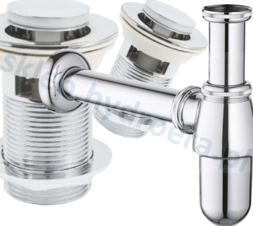 Syfon do umywalki butelkowy + korek klik-klak chrom NIERDZEWIEJĄCY