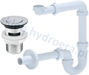 Syfon umywalki oszczędzający miejsce + korek klik klak z przelewem chrom