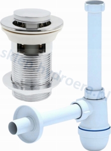 Syfon do umywalki butelkowy + korek klik klak z przelewem ABS chromowany