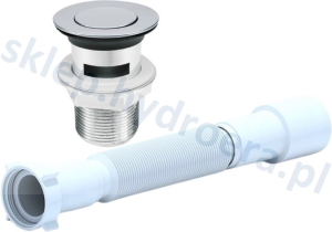 Syfon rozciągany elastyczny do umywalki + korek klik klak z przelewem ABS