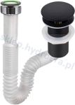 Syfon do umywalki rozciągany + korek klik klak bez przelewu czarny