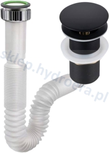Syfon do umywalki rozciągany + korek klik klak bez przelewu czarny