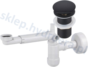 Syfon umywalki oszczędzający miejsce + korek klik klak czarny bez przelewu
