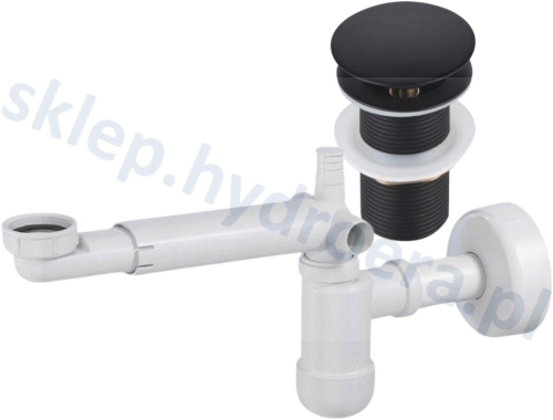 Syfon umywalki oszczędzający miejsce + korek klik klak czarny bez przelewu