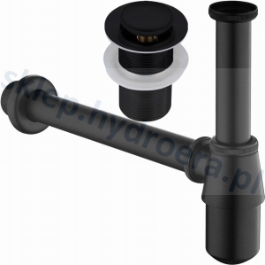 Syfon umywalki metalowy czarny + korek klik bez przelewu czarny