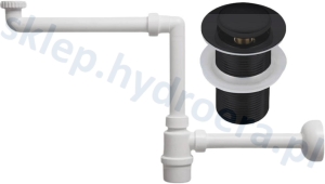 SYFON UMYWALKI TELESKOPOWY REGULOWANY + KOREK KLIK KLAK BEZ PRZELEWU CZARNY