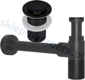 SYFON UMYWALKOWY NISKI + KOREK KLIK-KLAK CZARNY BEZ PRZELEWU