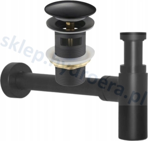 Syfon do umywalki Czarny Mat +Korek klik-klak do umywalki czarny z przelewem 