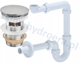 Syfon do umywalki oszczędzający miejsce+ korek klik-klak chrom z przelewem