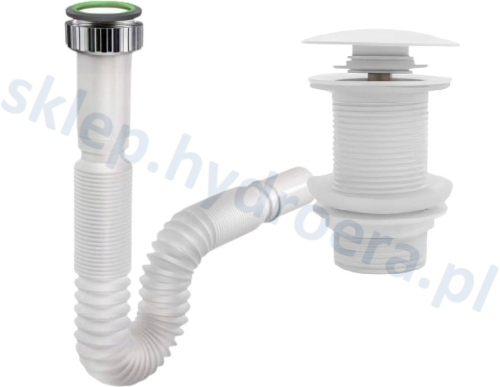 Syfon umywalki oszczędzający miejsce + korek klik klak biały bez przelewu